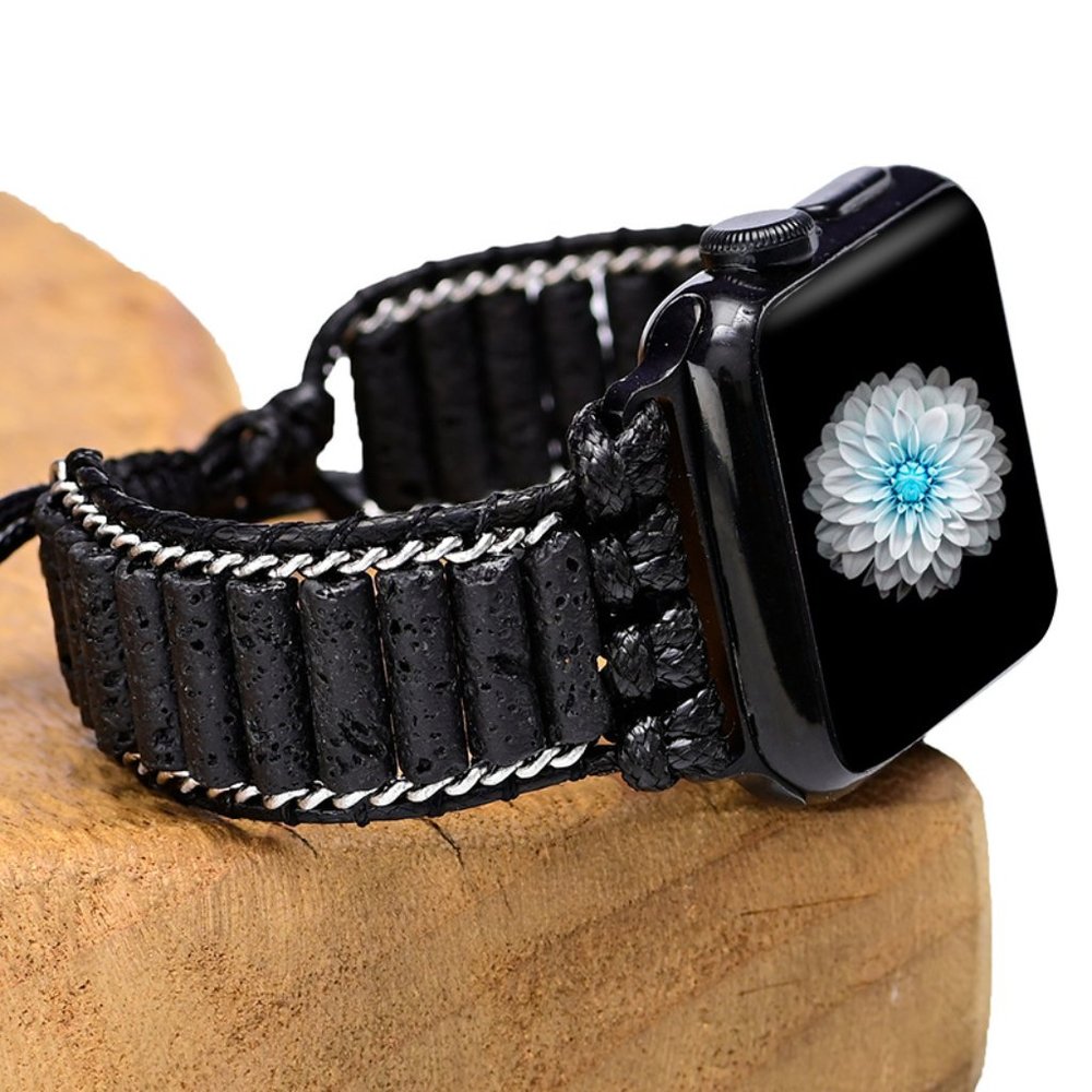 Black Lava Smart Watchband Strap for Apple Watch Women Men Bracelet Healing Gift